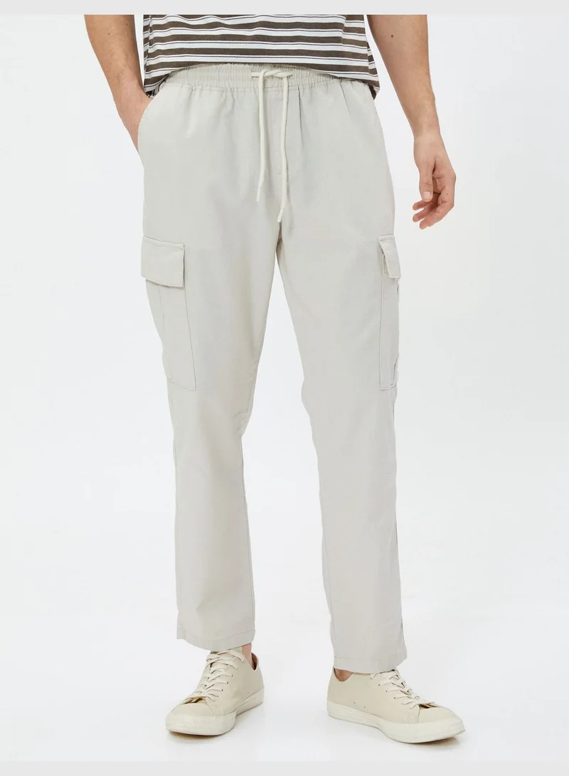 KOTON Linen Blend Cargo Trousers Pockets Drawstring