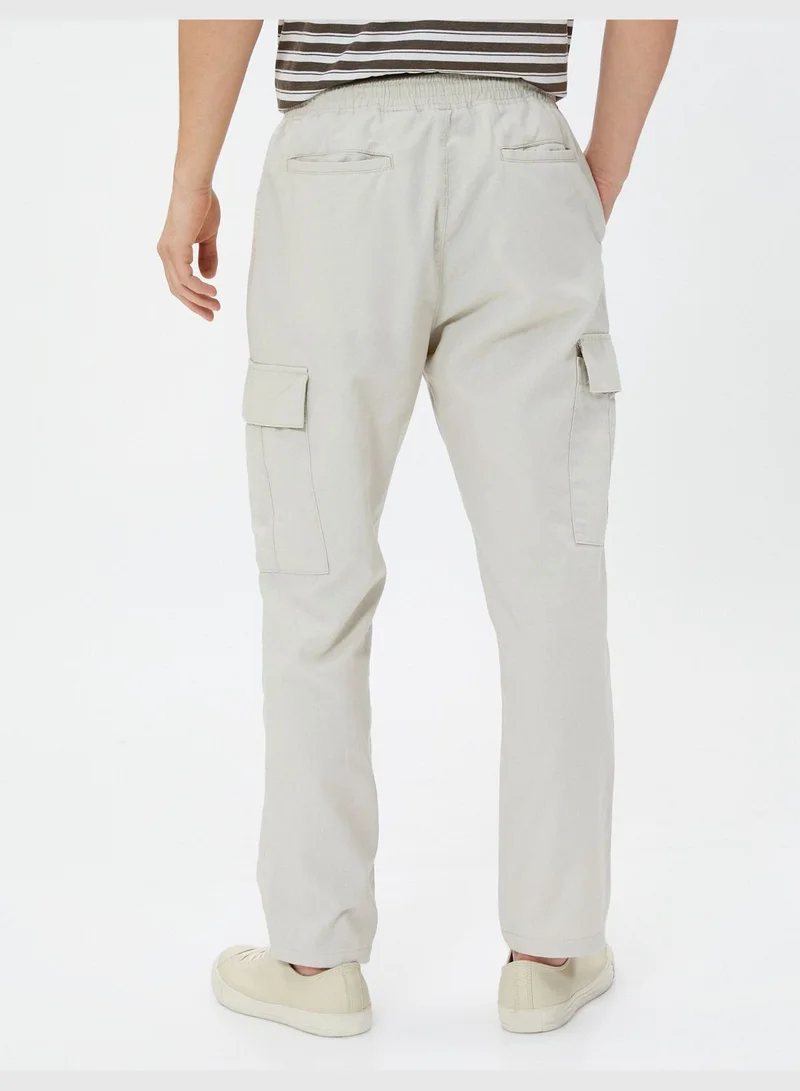 KOTON Linen Blend Cargo Trousers Pockets Drawstring