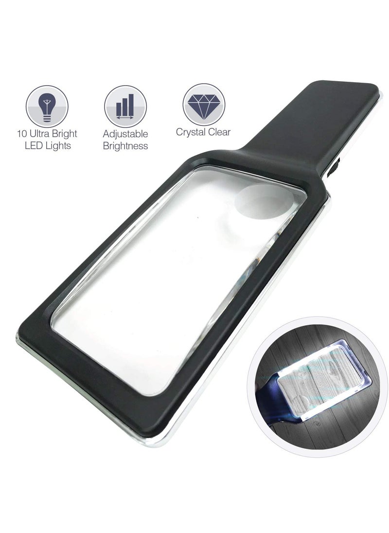 SYOSI - 3X with 5X Zoom Magnifying Glass with [10 Anti Glare & Dimmable LED Lights] -Ease Strain Eyes & Provide Evenly Lit Viewing Area for Reading, Low Vision, Seniors, Macular Degeneration - Image 1