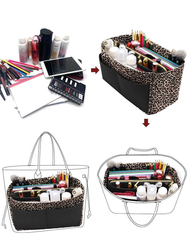 LEXSION Purse Tote Diaper Bag Organizer Lightweight Felt Insert Bag in Bag with Zipper Inner Pocket For Neverful Speedy 8021 B-Leopard M - Image 4