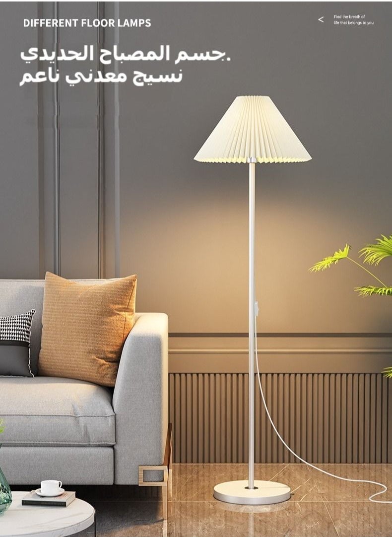 XiuWoo Modern Pleated Aesthetic Floor Lamp, Living Room Pole Lighting, 3 Colors Brightness Work Lamp Modern Tall Standing Hanging Light for Living Room Bedroom Reading White  - Image 2