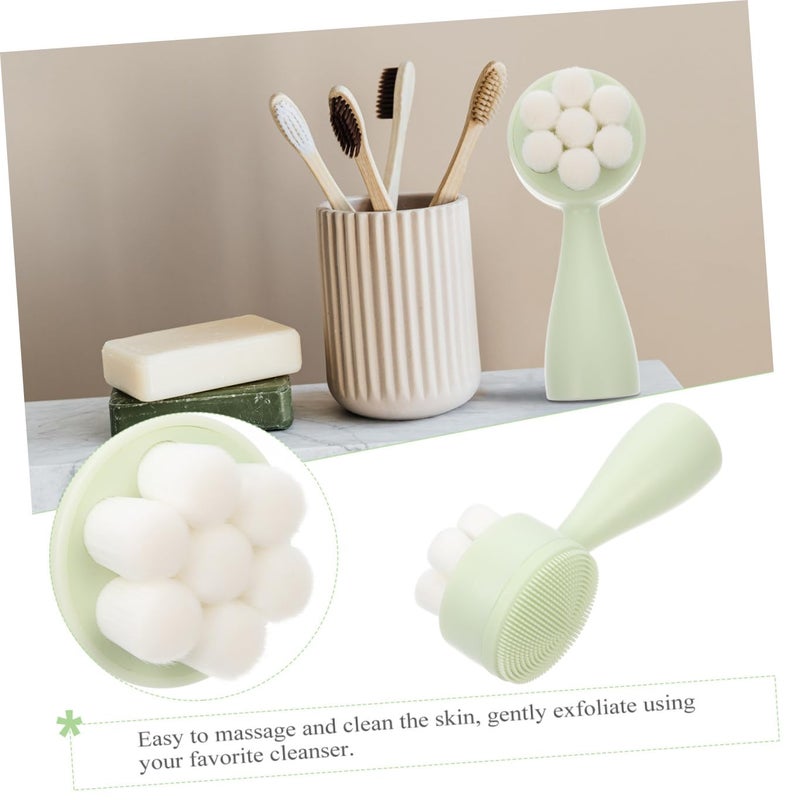 Double Sided Manual Facial Cleansing Brush Plum Blossom Head For Deep Pore Exfoliation Green - Image 4
