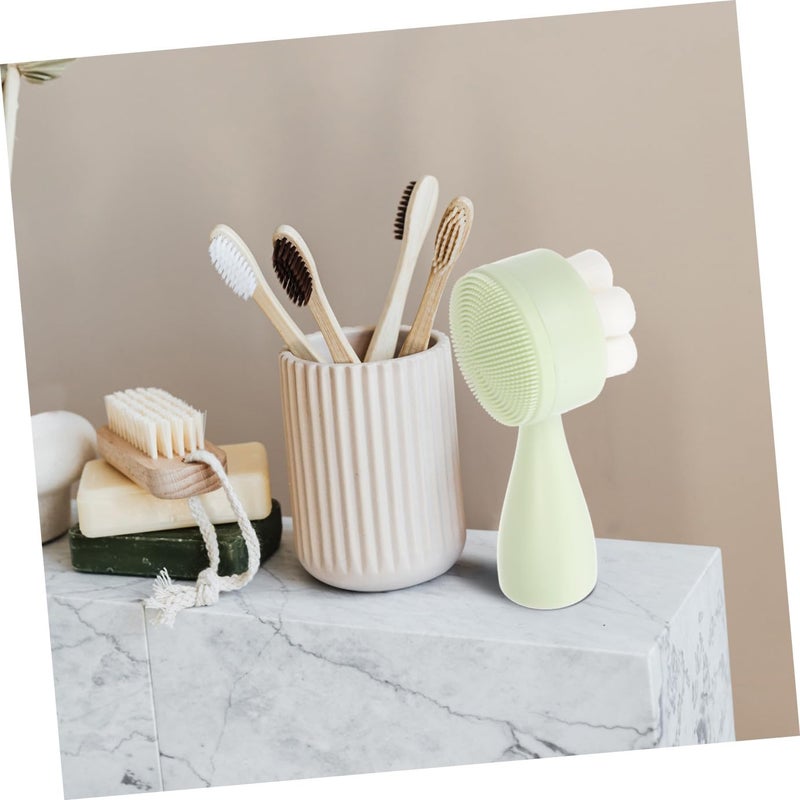 Double Sided Manual Facial Cleansing Brush Plum Blossom Head For Deep Pore Exfoliation Green - Image 5