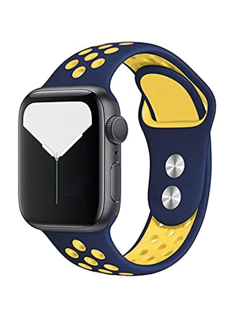 Generic - Compatible with Apple Watch Band 45mm 44mm 42mm 49mm ,Soft Silicone Sport Breathable Replacement Band Compatible for Apple Watch SE iWatch Series 7 8 6 5 4 3 2 1 ultra,  Dark Blue & Yellow - Image 1