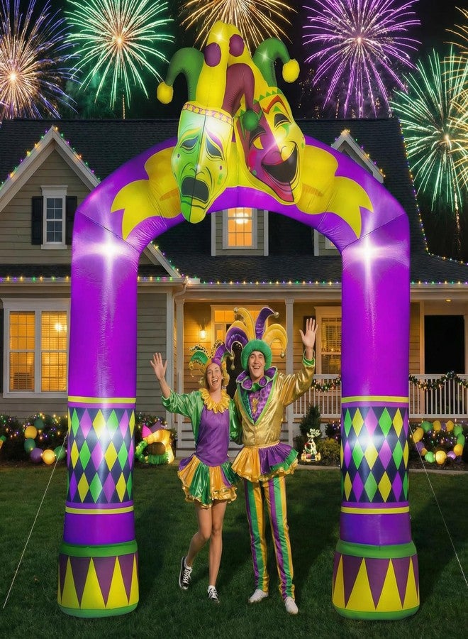 Capoda 10ft Mardi Gras Inflatables Arch Mardi Gras Inflatable Decorations Blow Up Jester Mask Built in LED Lights for Halloween Carnival Theme Party Yard Garden Outdoor Supplies - Image 1