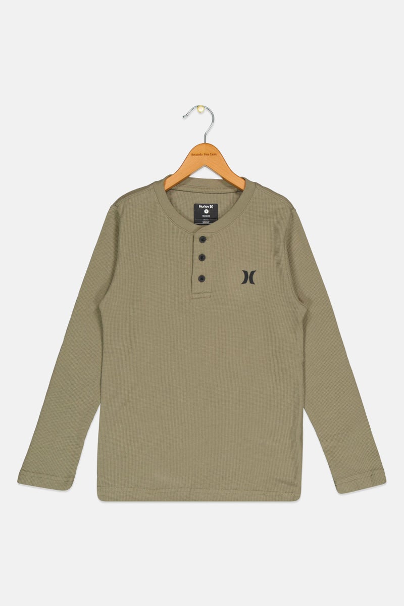 Hurley Kids Boy Brand Logo Long Sleeve T Shirt, Olive - Image 1