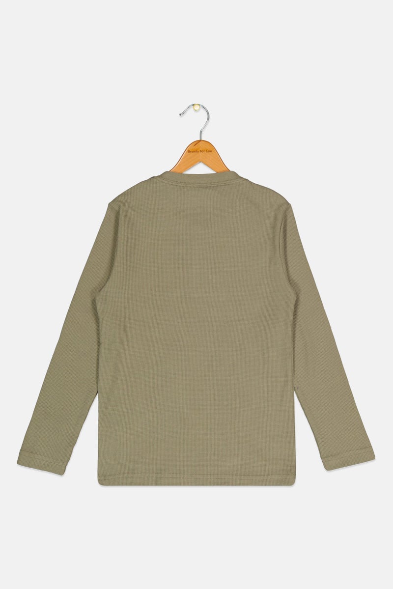 Hurley Kids Boy Brand Logo Long Sleeve T Shirt, Olive - Image 2