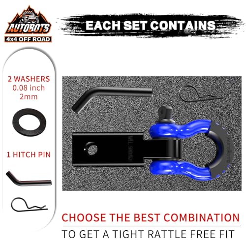 AUTOBOTS Tow Hitch Receiver 2", 45,000 Lbs Break Strength Shackle Hitch Receiver with 5/8" Screw Pin, 3/4 Shackle, Towing Accessories for Vehicle Trailer Recovery Off-Road Blue&Black - Image 2