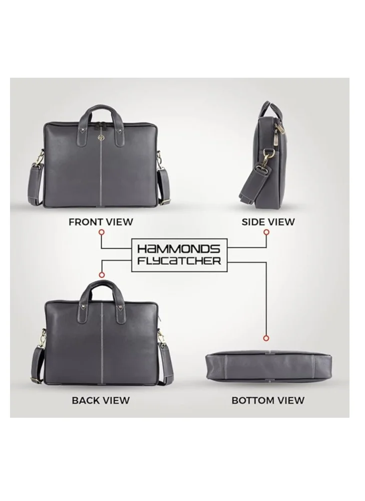 HAMMONDS FLYCATCHER Leather Office Bag for Men - Laptop Bag for Men - Padded Laptop Compartment - Fits 14 Inch Laptop - Adjustable Strap | LB105_GRY | YKWP