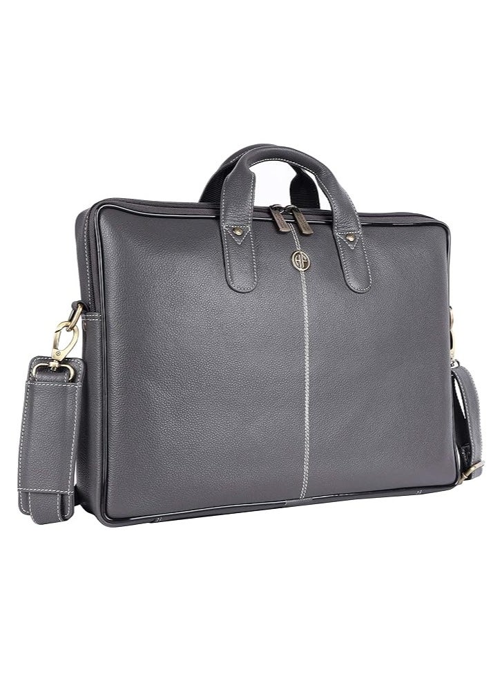 HAMMONDS FLYCATCHER Leather Office Bag for Men - Laptop Bag for Men - Padded Laptop Compartment - Fits 14 Inch Laptop - Adjustable Strap | LB105_GRY | YKWP  - Image 1