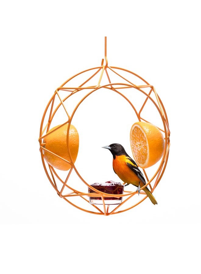 MEKKAPRO Sun Baltimore Oriole Feeder for Outdoors, Jelly and Orange Metal Bird Feeder, Unique Sun Design and Bright Color, Open Top Hook, UV-resistant Powder-coated Steel - Image 1