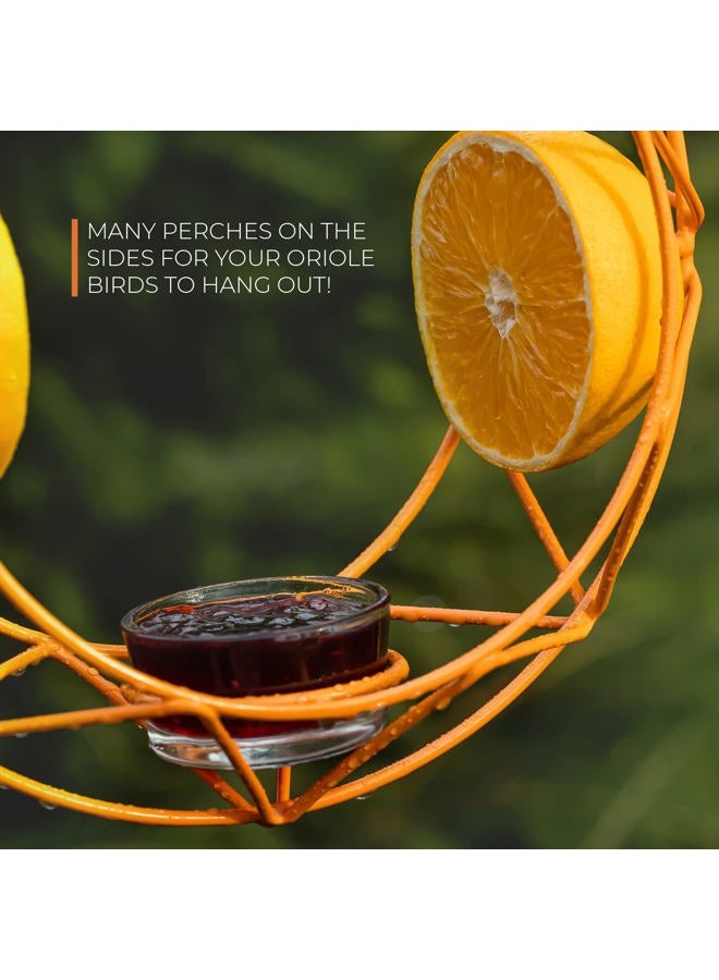 MEKKAPRO Sun Baltimore Oriole Feeder for Outdoors, Jelly and Orange Metal Bird Feeder, Unique Sun Design and Bright Color, Open Top Hook, UV-resistant Powder-coated Steel - Image 4
