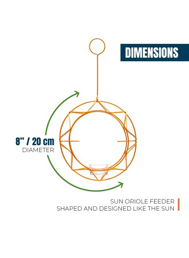MEKKAPRO Sun Baltimore Oriole Feeder for Outdoors, Jelly and Orange Metal Bird Feeder, Unique Sun Design and Bright Color, Open Top Hook, UV-resistant Powder-coated Steel - Image 2