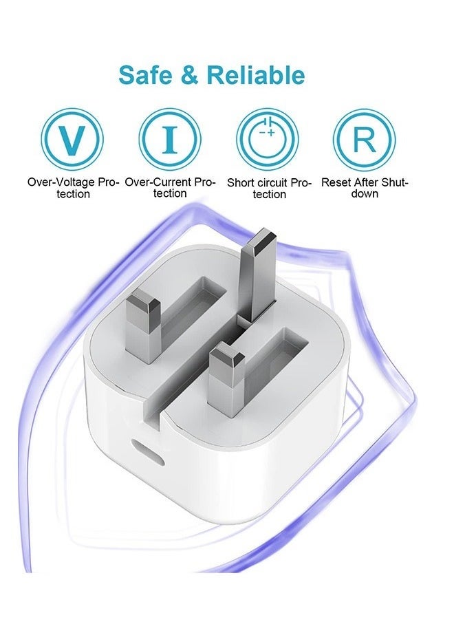 Generic - 20W Fast Charger for iPhone | USB C Fast Wall Charger with USB C to Lightning Cable, Compatible with iPhone 14/14 Pro/14 Pro Max/13/12/SE2020/11/XR/XS Max/X/iPad - Image 1