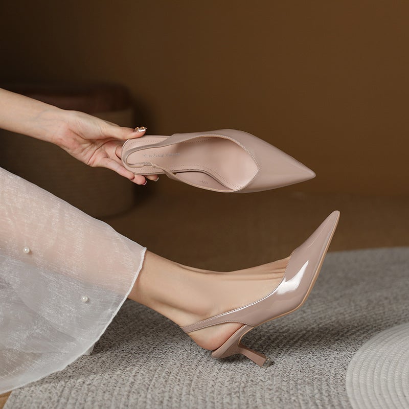 699-2 Patent Leather Pointed Toe Back Strap Single Shoes Daily Commuting Work Shoes Korean Style Casual High Heels 35-43 Sizes - Image 3
