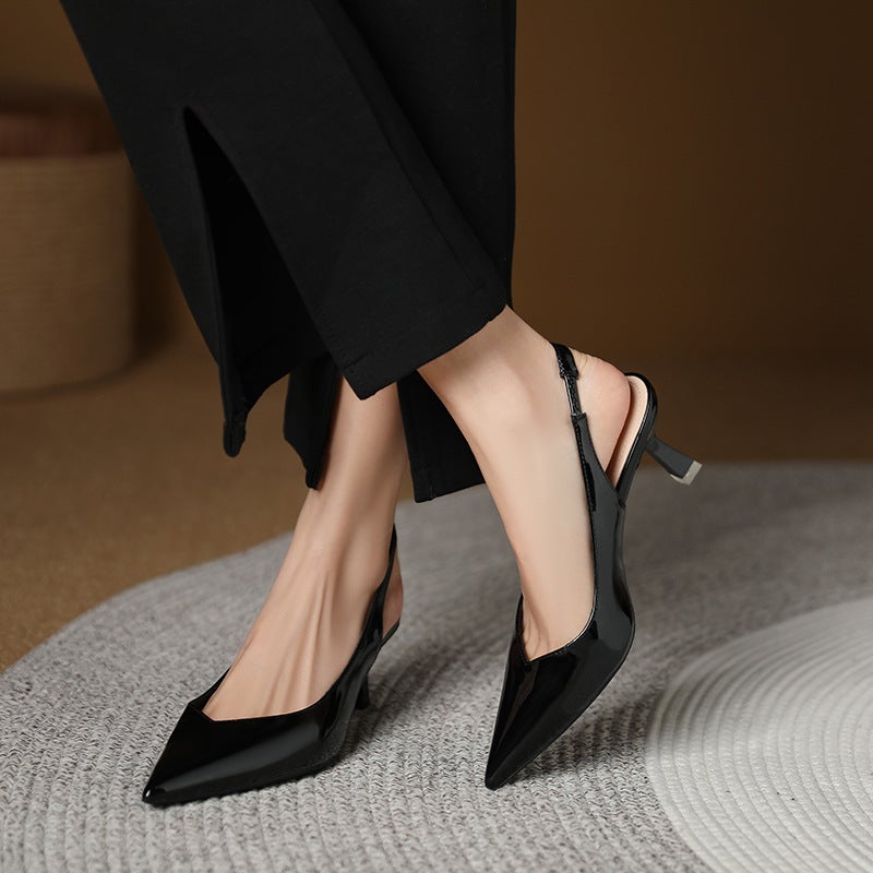 699-2 Patent Leather Pointed Toe Back Strap Single Shoes Daily Commuting Work Shoes Korean Style Casual High Heels 35-43 Sizes - Image 4