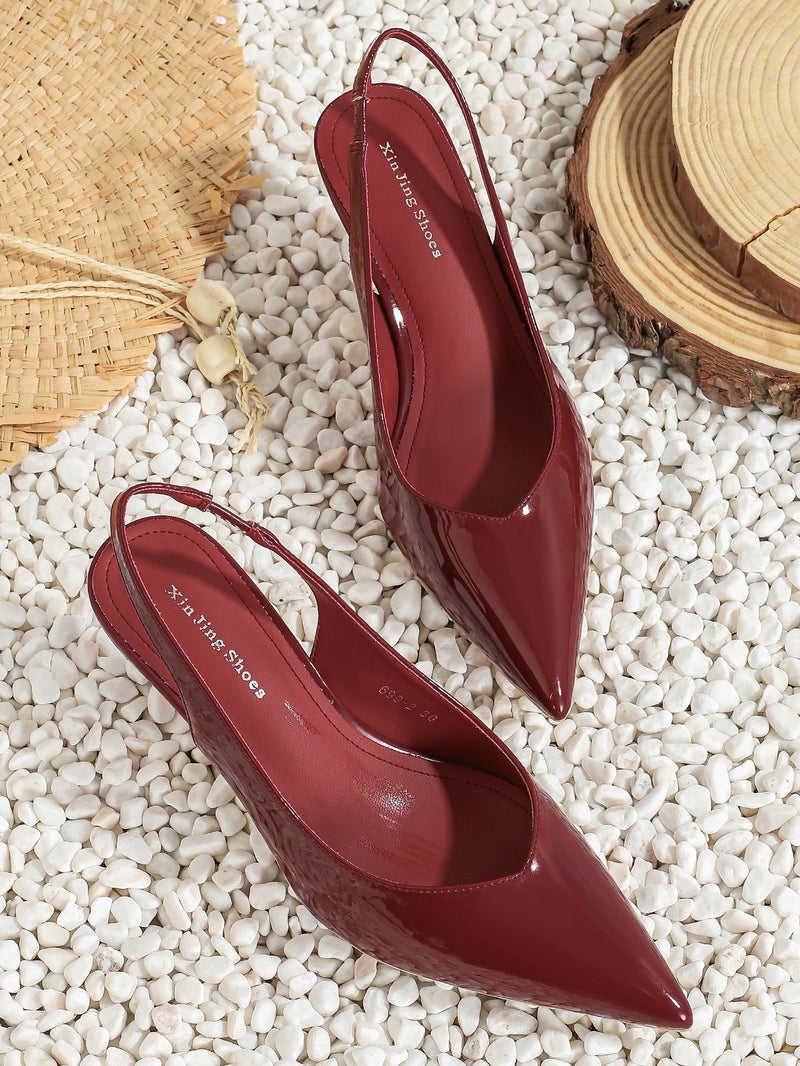 699-2 Patent Leather Pointed Toe Back Strap Single Shoes Daily Commuting Work Shoes Korean Style Casual High Heels 35-43 Sizes - Image 1