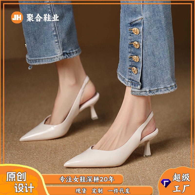 699-2 Patent Leather Pointed Toe Back Strap Single Shoes Daily Commuting Work Shoes Korean Style Casual High Heels 35-43 Sizes - Image 2