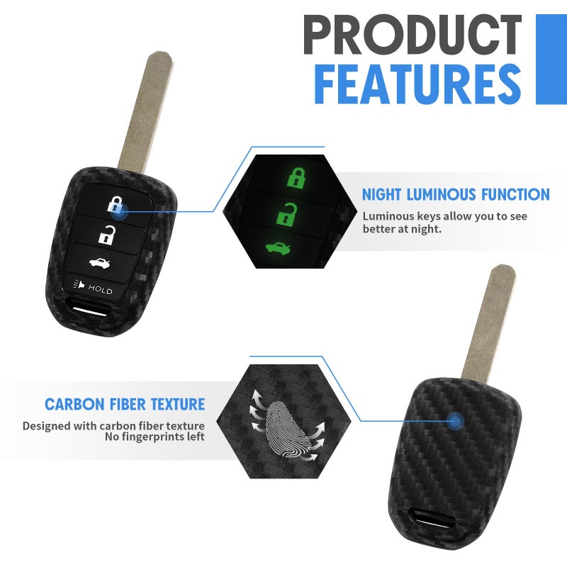 WORCAS Carbon Fiber Key Fob Case Silicone Cover - Compatible with Honda Accord, Civic, CR-V, CR-V LX, SE, Crosstour, Fit, HR-V - 4 Button Keyless Entry Remote - Image 3