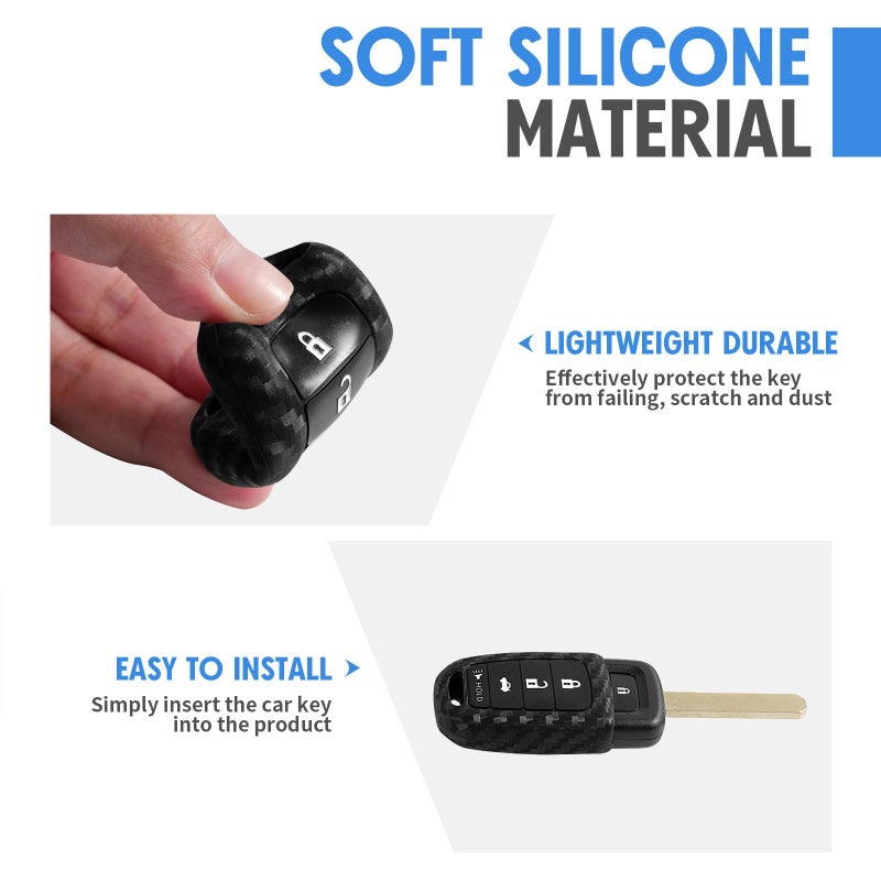 WORCAS Carbon Fiber Key Fob Case Silicone Cover - Compatible with Honda Accord, Civic, CR-V, CR-V LX, SE, Crosstour, Fit, HR-V - 4 Button Keyless Entry Remote - Image 4