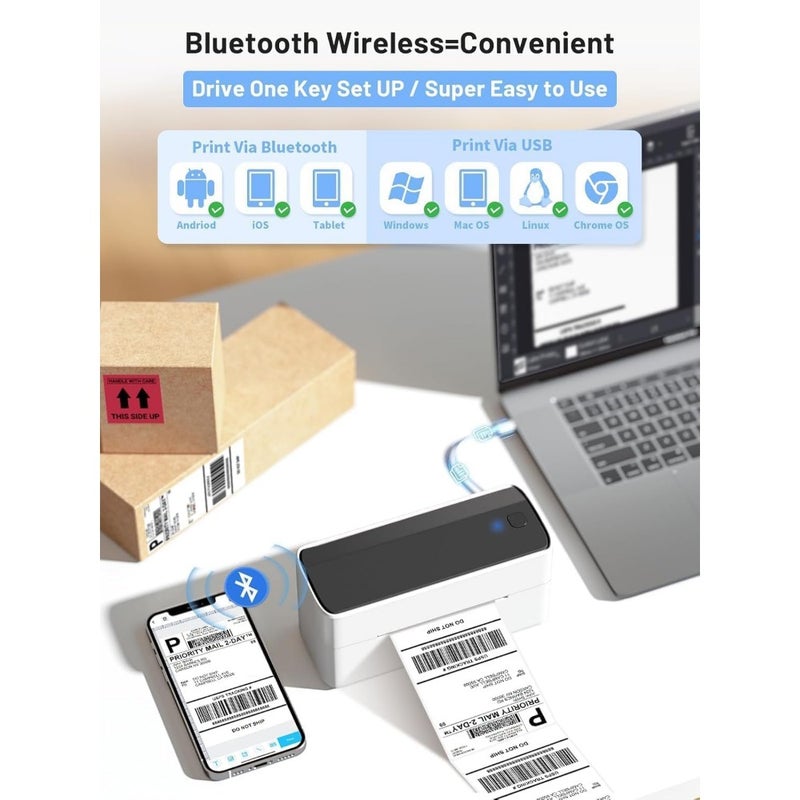 Bluetooth Thermal Label Printer for Shipping Label - Wireless Shipping Label Printer Compatible with iOSAndroidPADPC, Widely Used for Amazon, Ebay, Shopify, TikTok, Etsy, USPS, FedEx, DHL - Image 2