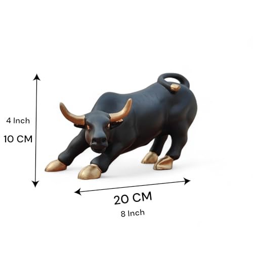 SkyKey Stock Market Bull 4" Home Décor Geometric Handicrafts Statue Resin Showpiece for Living Room Symbol of Wealth & Success Figurine for Gift, Home, Bedroom, Office Desk, Matte Finish Black-Gold - Image 5
