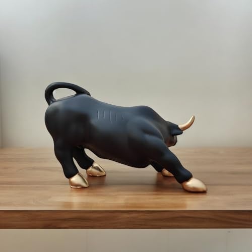 SkyKey Stock Market Bull 4" Home Décor Geometric Handicrafts Statue Resin Showpiece for Living Room Symbol of Wealth & Success Figurine for Gift, Home, Bedroom, Office Desk, Matte Finish Black-Gold - Image 3
