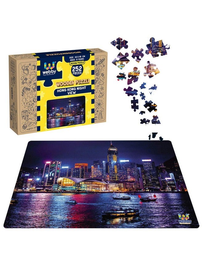 Webby Kid Hong Kong Night View Wooden Jigsaw Puzzle, 252 Pieces - Image 1
