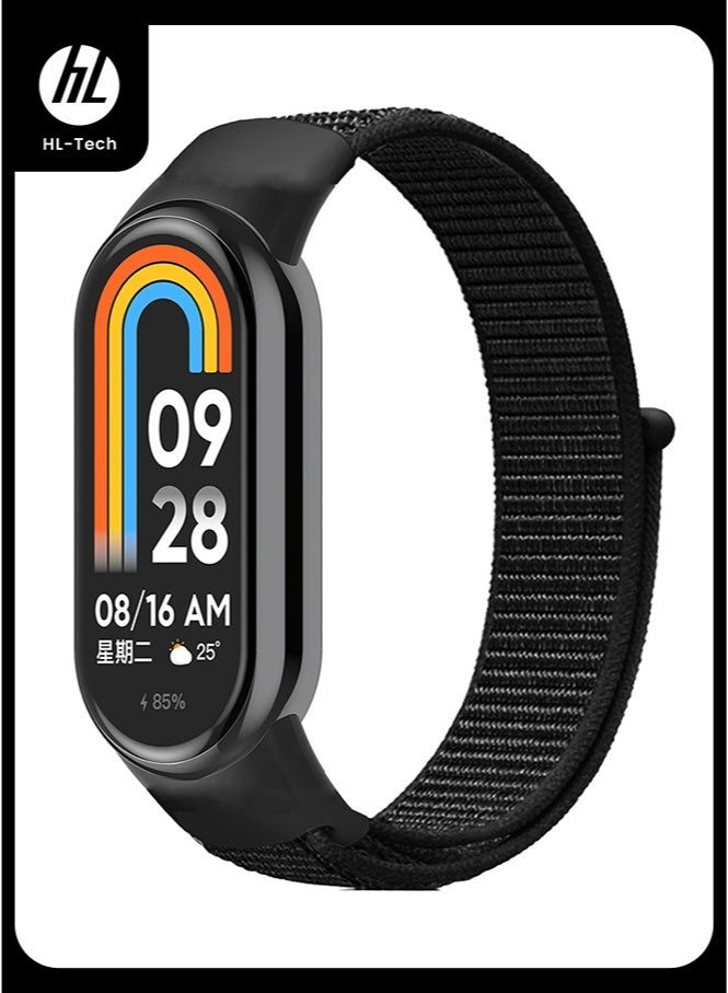 HL-Tech Nylon Strap Compatible with Xiaomi Mi Band 10/Mi Band 9/Mi Band 8 Soft Adjustable Band for Men and Women Black - Image 1