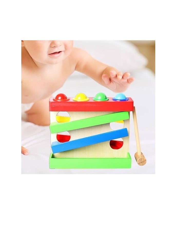 Four Play Station Wooden Four-Layer Sliding Design with 4 Balls and Hammer Rolling Ball Drop Early Development Exercise for Babies Toddlers - Image 2
