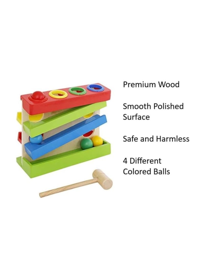 Four Play Station Wooden Four-Layer Sliding Design with 4 Balls and Hammer Rolling Ball Drop Early Development Exercise for Babies Toddlers - Image 4