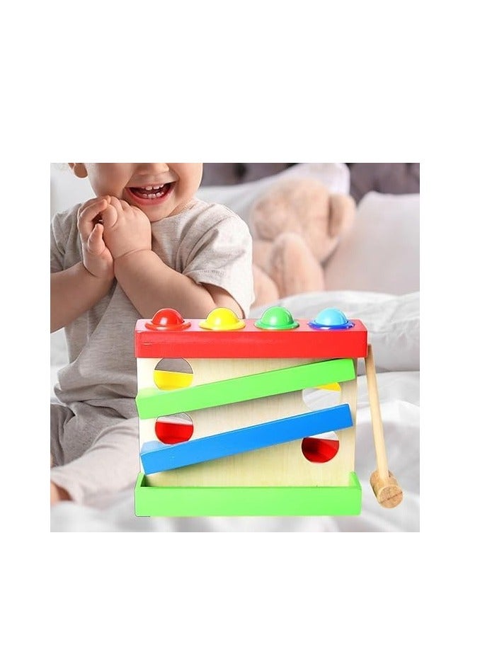 Four Play Station Wooden Four-Layer Sliding Design with 4 Balls and Hammer Rolling Ball Drop Early Development Exercise for Babies Toddlers - Image 5