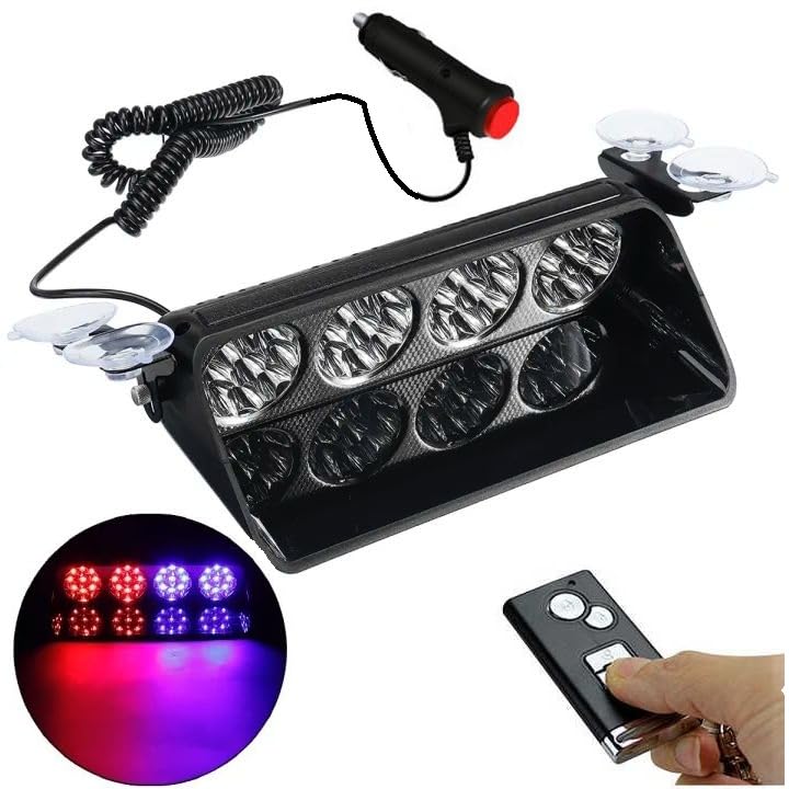 AutoBizarre 12V Car Dash Emergency Warning Strobe Red Blue Flasher Windshield Sucker LED light With Multiple Flashing Modes For All Cars, Emergency Vehicles, etc. (36 LED Red Blue With Remote) - Image 2