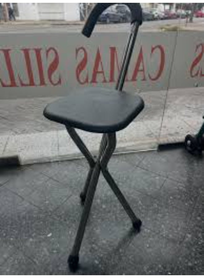 Folding Walking Cane with Seat, Black, Portable Mobility Support, Model 83-3 - Image 2