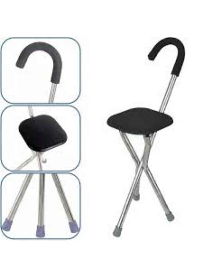 Folding Walking Cane with Seat, Black, Portable Mobility Support, Model 83-3 - Image 1