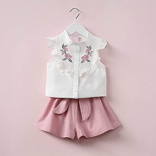 Bold N Elegant Floral Embroidered Cotton Sleeveless Ruffle Top and Shorts Clothing Set for Infant Toddler Baby Girl (White - Pink, 12 Months-18 Months) - Image 2