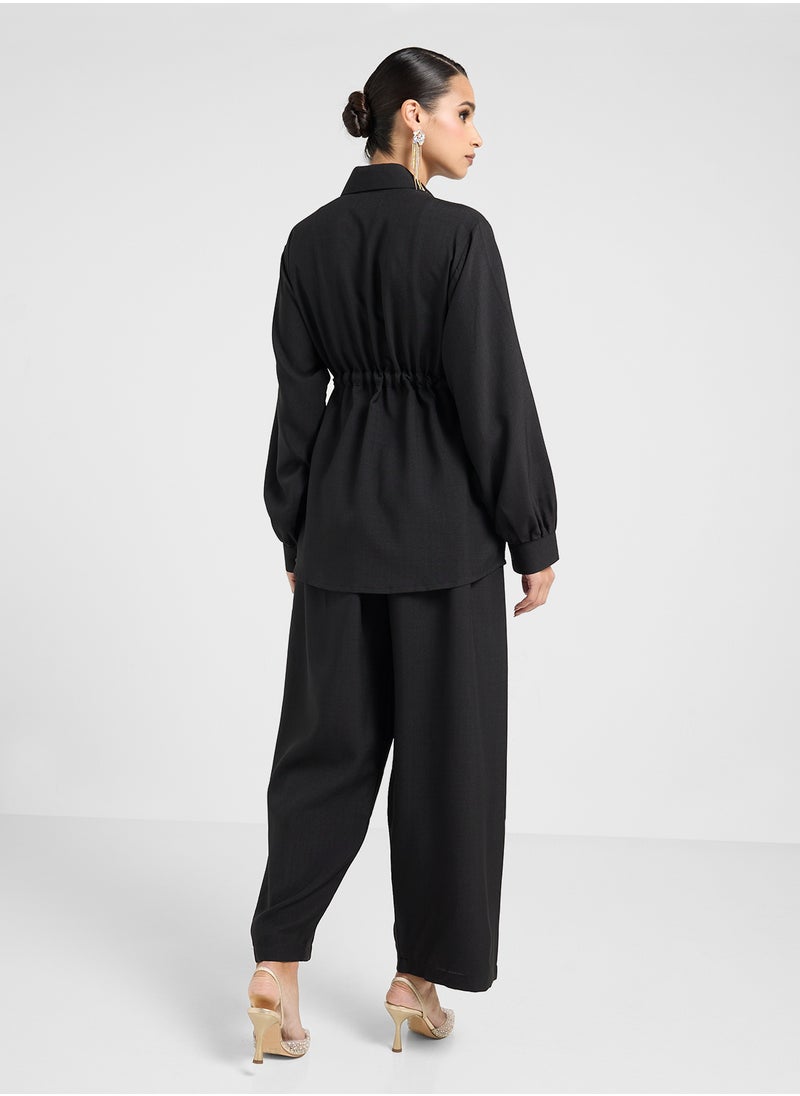 hayas closet - Button Down Drawstring Blouse & Pants Set - Image 1