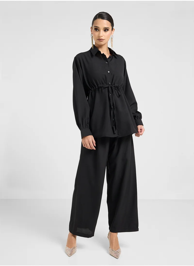 hayas closet Button Down Drawstring Blouse & Pants Set