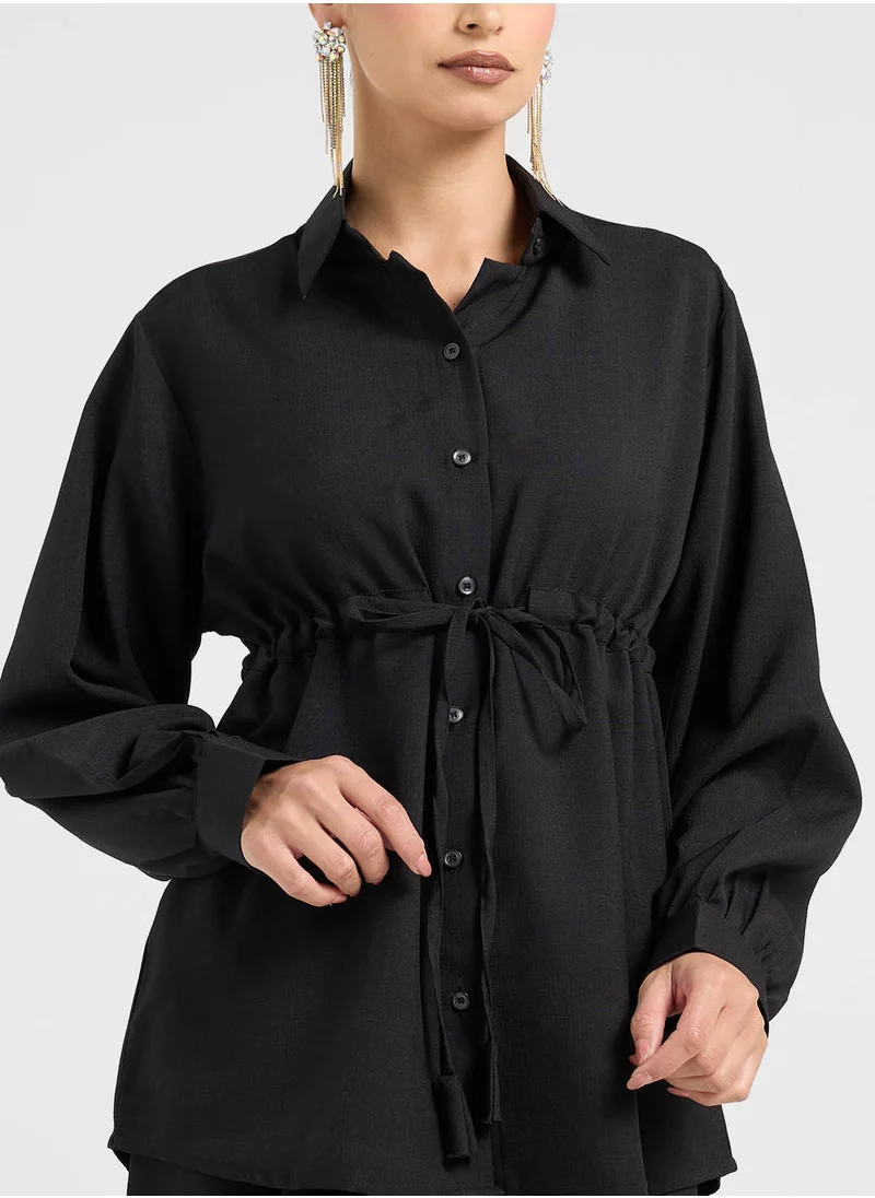 hayas closet Button Down Drawstring Blouse & Pants Set
