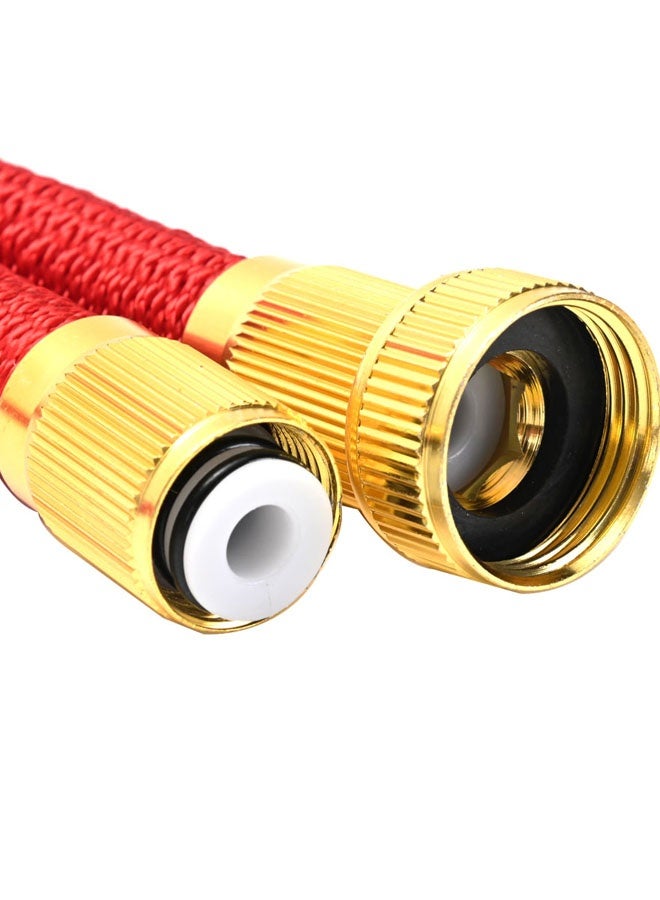 لوازم خرطوم مياه قابل للتمدد باللون الأحمر بطول 50 قدم / 15 متر، مزود بفوهة رش بـ 7 وظائف ووصلات مانعة للتسرب وضغط مرتفع، مثالي لري النباتات وغسيل السيارات وتنظيف الساحات - Image 4