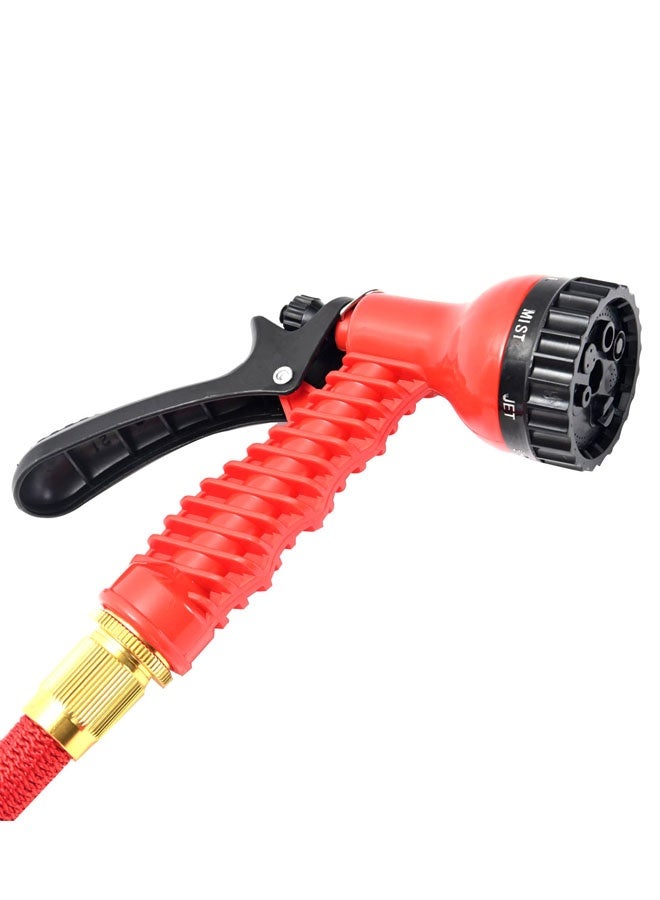 لوازم خرطوم مياه قابل للتمدد باللون الأحمر بطول 50 قدم / 15 متر، مزود بفوهة رش بـ 7 وظائف ووصلات مانعة للتسرب وضغط مرتفع، مثالي لري النباتات وغسيل السيارات وتنظيف الساحات - Image 2