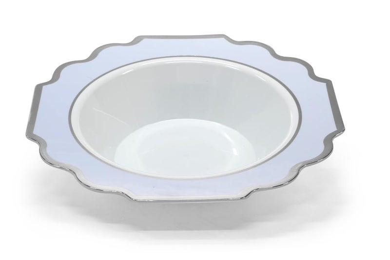 OCCASIONS FINEST PLA "" OCCASIONS "" 40 Pieces Bowls Pack  Heavyweight Disposable Wedding Party Plastic Bowls (14 oz Soup Bowl  Imperial White/Blue & Silver) - Image 2