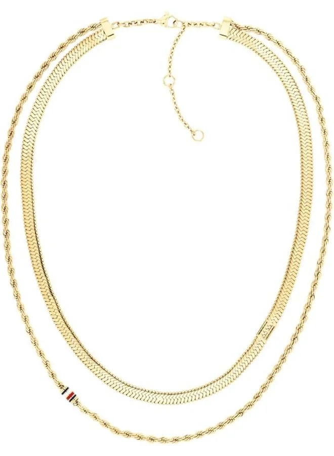 تومي هيلفيغر قلادة بسلسلة مزدوجة من الذهب الأصفر