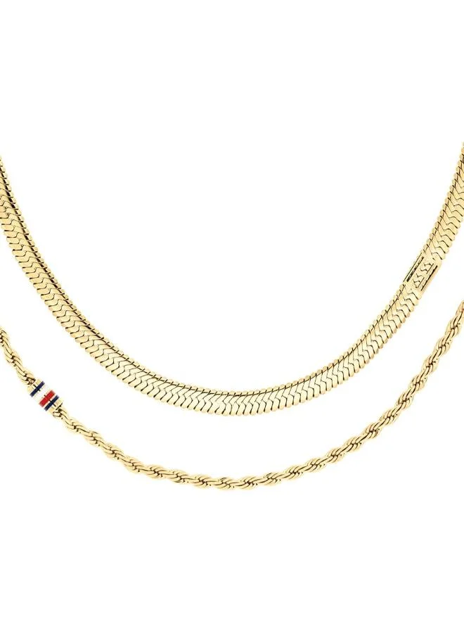 تومي هيلفيغر قلادة بسلسلة مزدوجة من الذهب الأصفر