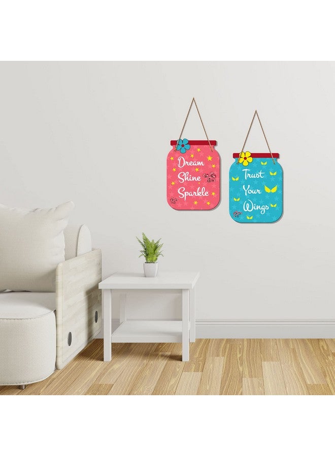 Artvibes Dream Shine Sparkle Quote Decorative Art MDF Wooden Hanger for Living Room | Bedroom | Office | Gift | Wall Hanging For Home Decoration | Home Decor Items (WH_6804N), Set of 2 - Image 2