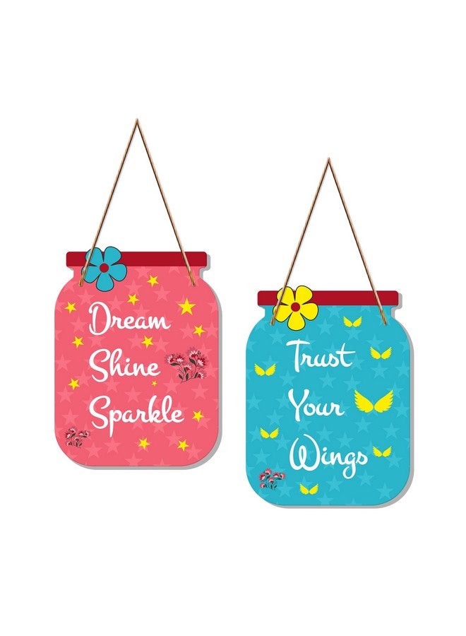 Artvibes Dream Shine Sparkle Quote Decorative Art MDF Wooden Hanger for Living Room | Bedroom | Office | Gift | Wall Hanging For Home Decoration | Home Decor Items (WH_6804N), Set of 2 - Image 1