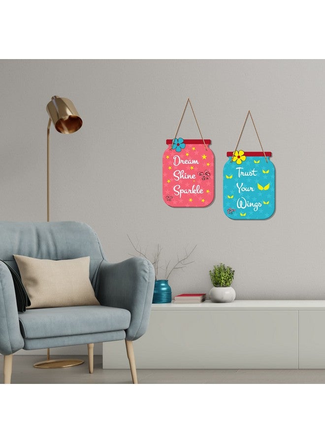 Artvibes Dream Shine Sparkle Quote Decorative Art MDF Wooden Hanger for Living Room | Bedroom | Office | Gift | Wall Hanging For Home Decoration | Home Decor Items (WH_6804N), Set of 2 - Image 3