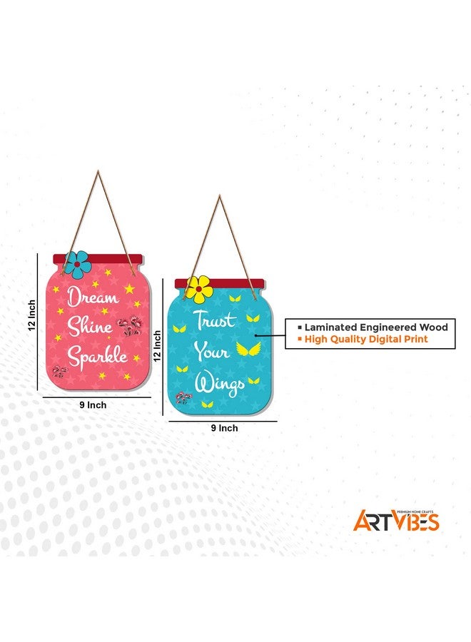Artvibes Dream Shine Sparkle Quote Decorative Art MDF Wooden Hanger for Living Room | Bedroom | Office | Gift | Wall Hanging For Home Decoration | Home Decor Items (WH_6804N), Set of 2 - Image 5