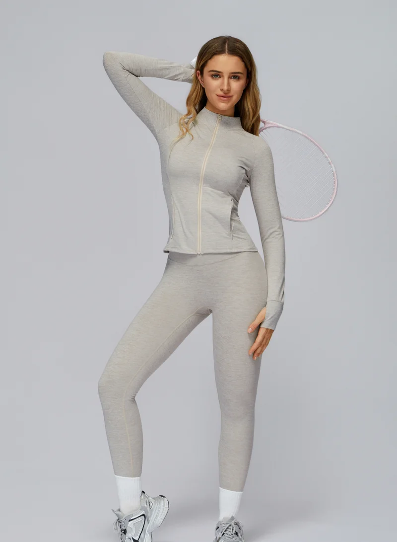 KAWN.YOGA Cinerous Grey Fitted High-Neck Jacket for Women | Best Price UAE