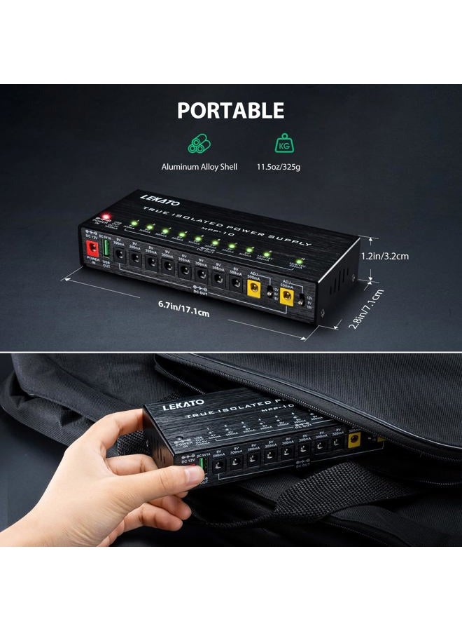 LEKATO Guitar Pedal Power Supply, True Isolated Pedal Power Supply with 10 Ports, USB Port, Short Circuit Protection, Guitar Pedal Power DC Output 9V 12V 18V for Effect Pedal - Image 5